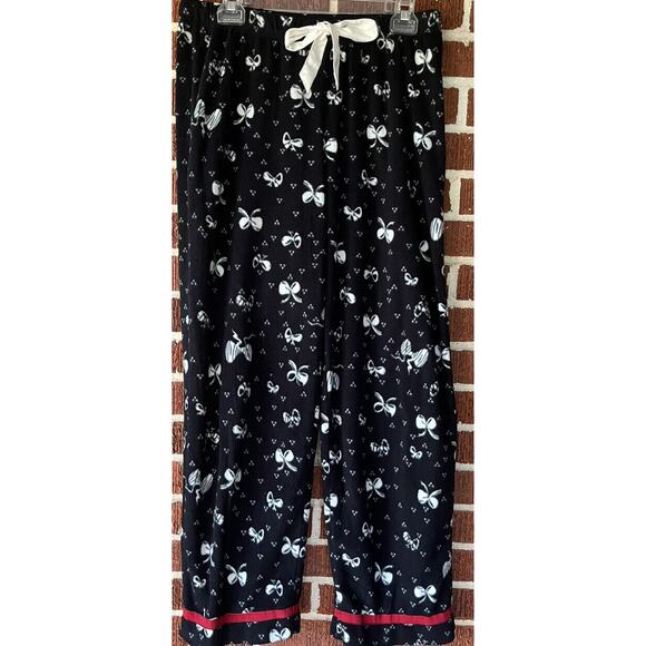 Cuddl Duds Black and White Bow Print Fleece Pajama Pants Med - Picture 1 of 3